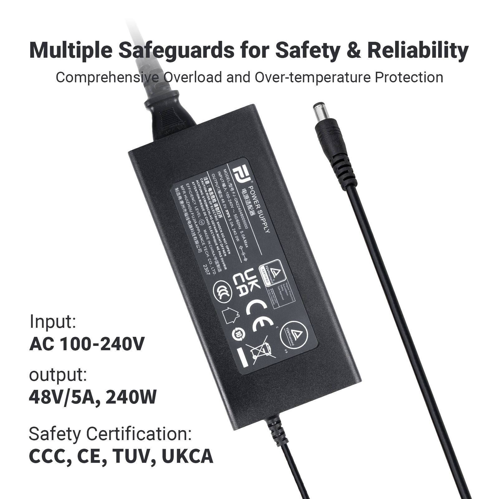 Fosi Audio 48V 5A 10A Power Supply Adapter For TB10D, BT20A PRO,V3,ZA3,V3 Mono