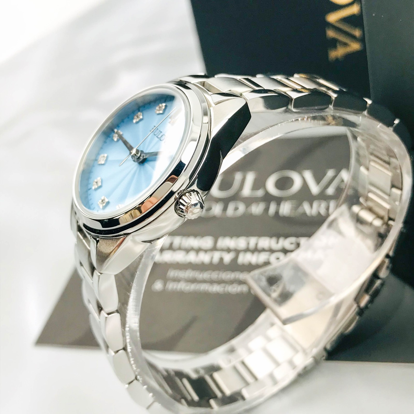 Bulova Classic 96P250 Sutton 11 Diamonds Blue Dial Women's Quartz Watch 28mm