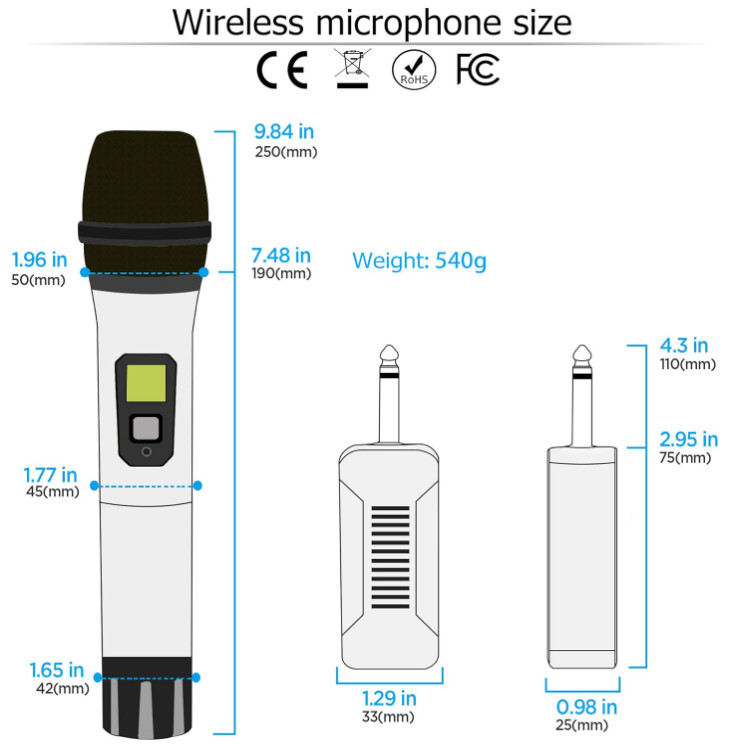 Micrófonos Inalámbricos UHF Duales 50m con Receptor Recargable Karaoke, Nuevo
