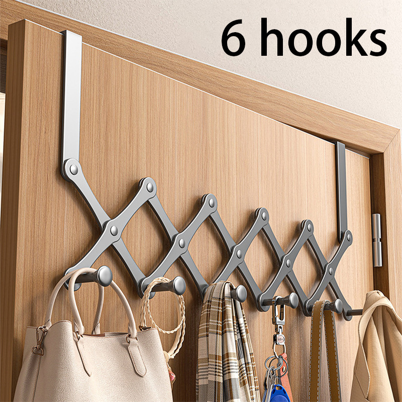 Retractable Over The Door Hook Rack - 6-Hook Expandable Hanger-Space-Saving