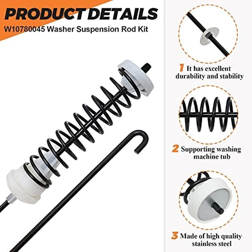 4Pcs Suspension Rod Kit W10780045 W10821956 for Whirlpool Kenmore Washer