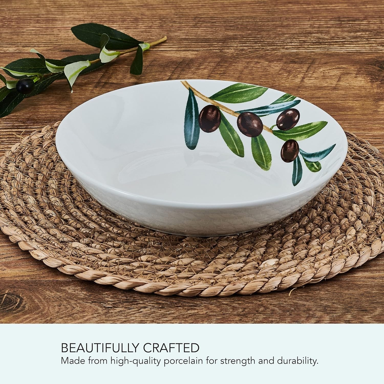 Olive Set of 4 Pasta Bowls, 8 Inch, 20 Ounce, White