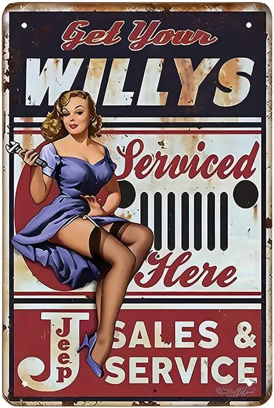 Get Your Willys Serviced Jeep Aluminum Weatherproof Funny Sign p1267