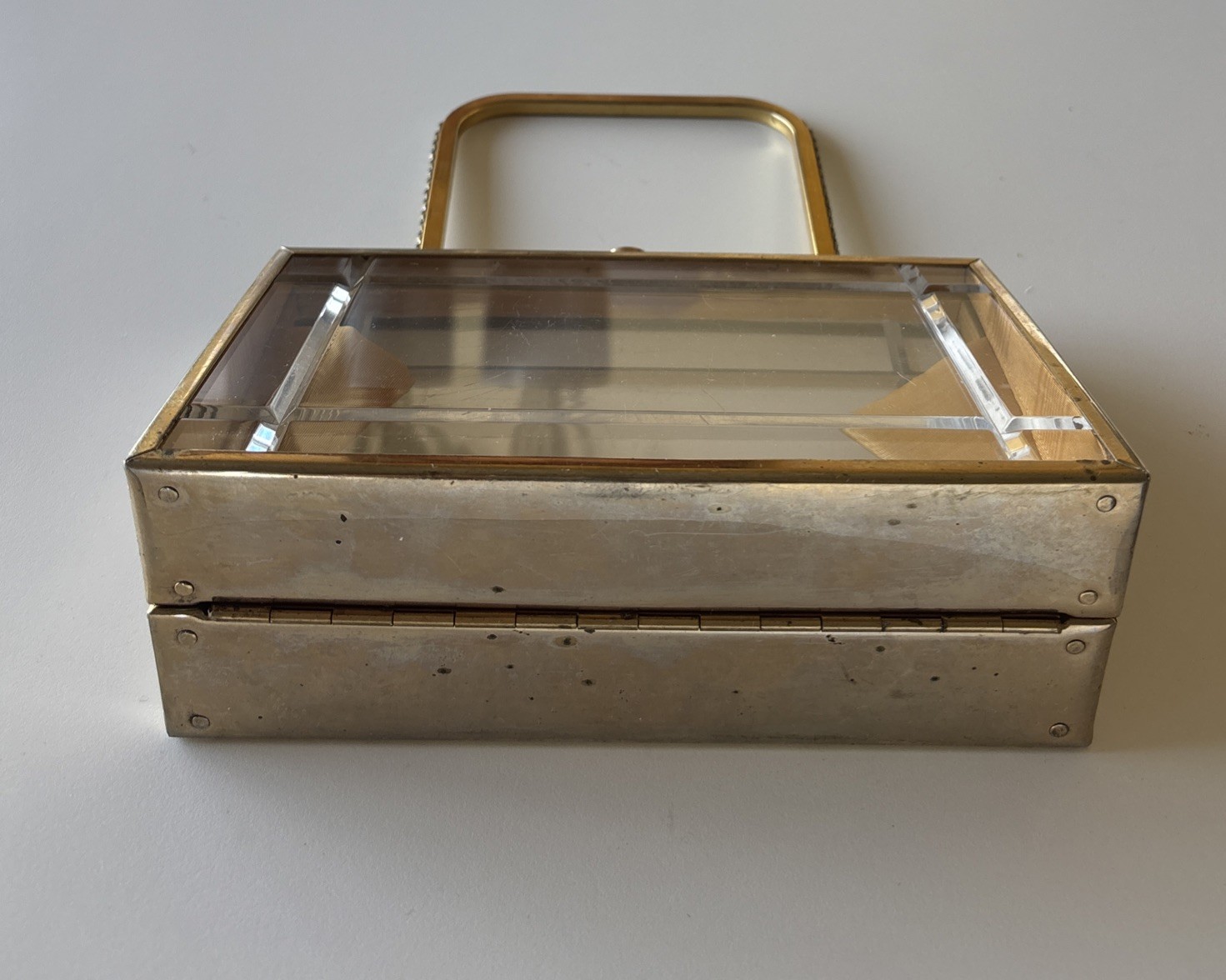 Vintage 1950s Tyrolean NY lucite and gold metal rhinestones box bag