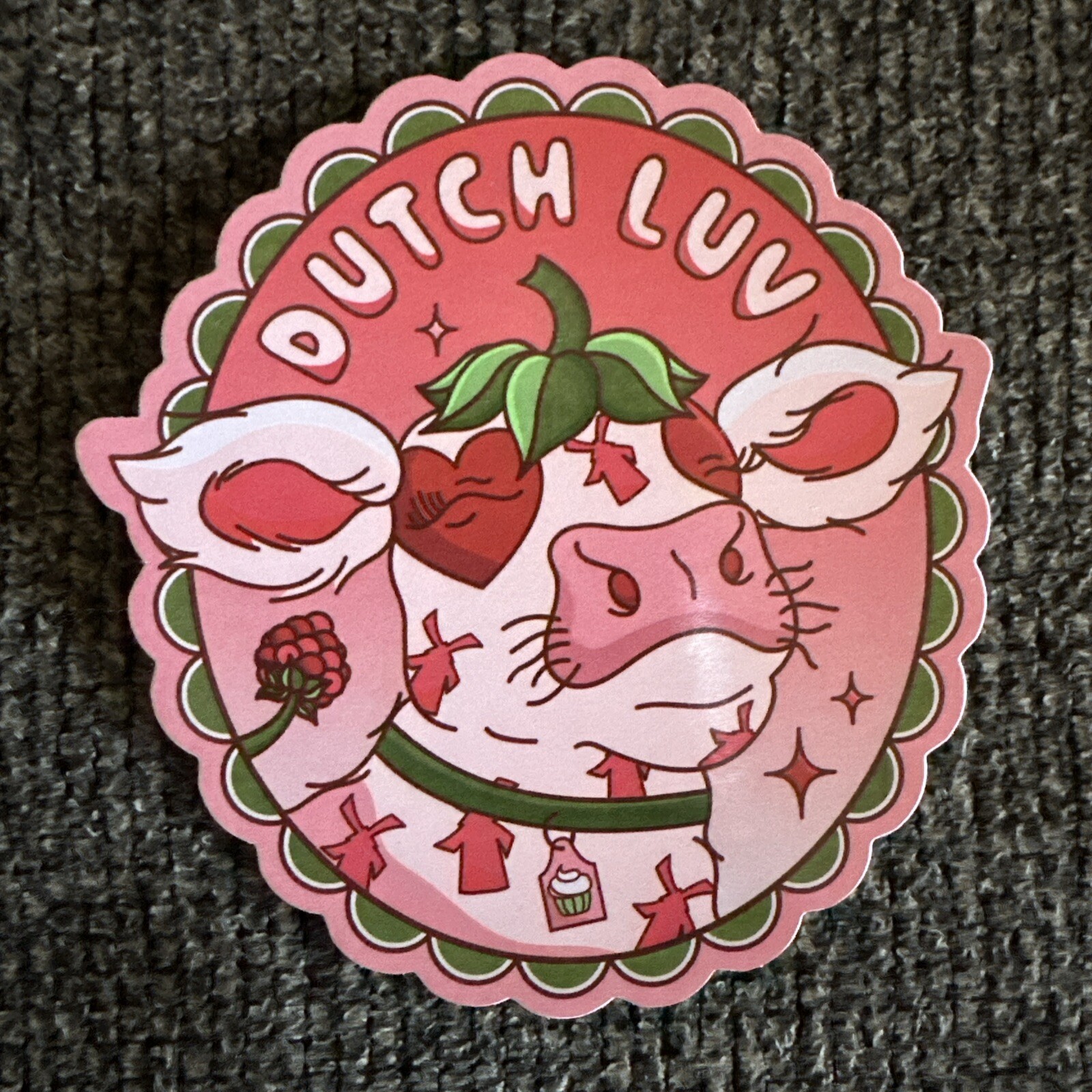 DUTCH Bros LUV Pink COW February 2024 STICKER Collectible WINDMILL Heart RARE