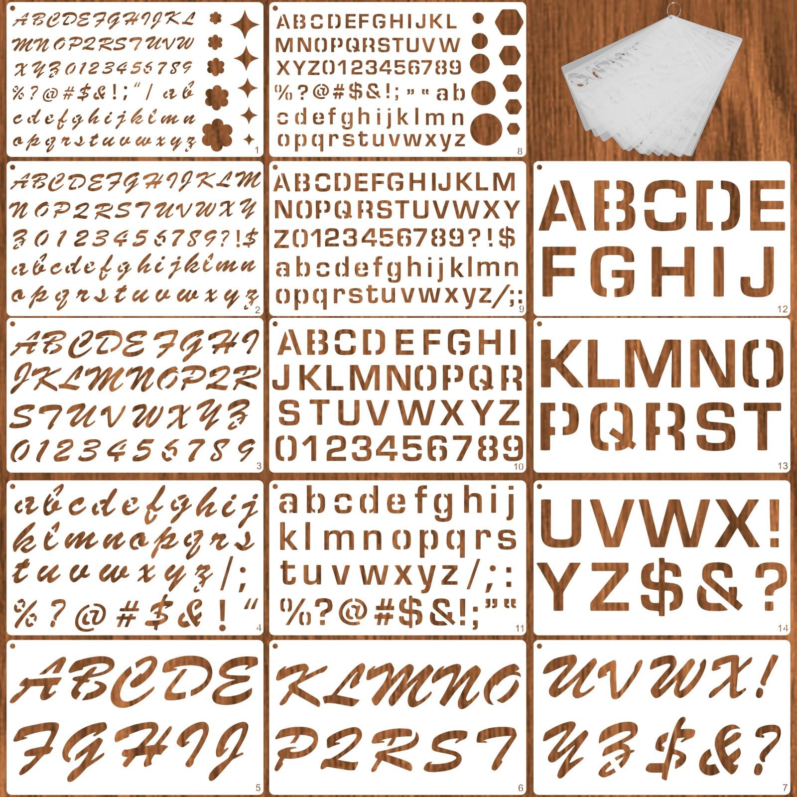 14 Pcs Reusable Letter Stencils, 1/2, 3/4, 1, 2 Inch Letter Stencils for Pain...