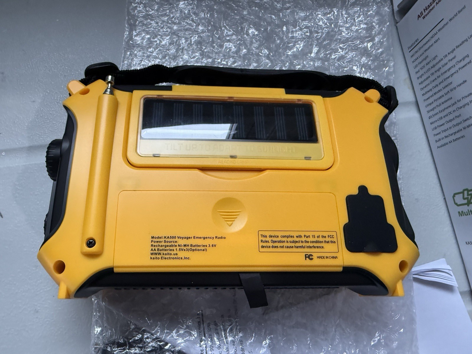 Kaito KA500 AM FM Shortwave Solar Crank Emergency Weather Alert Radio Yellow