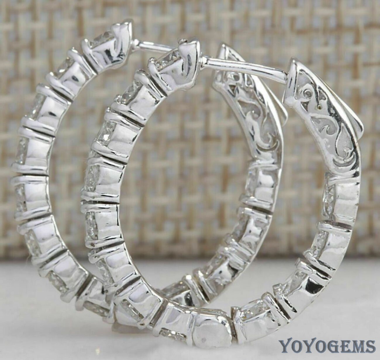 3.50 CT Moissanite Inside Outside Hoop Earrings Round Cut Solid 14K White Gold