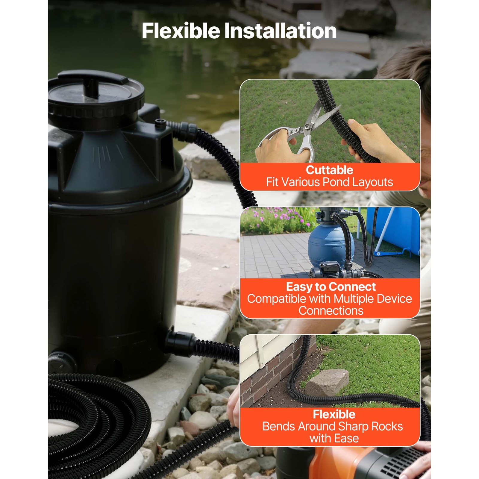 Uimoso 21 ft Flexible PVC Pond Tubing 1 in Inner Diameter, Corrugated Drain Hose