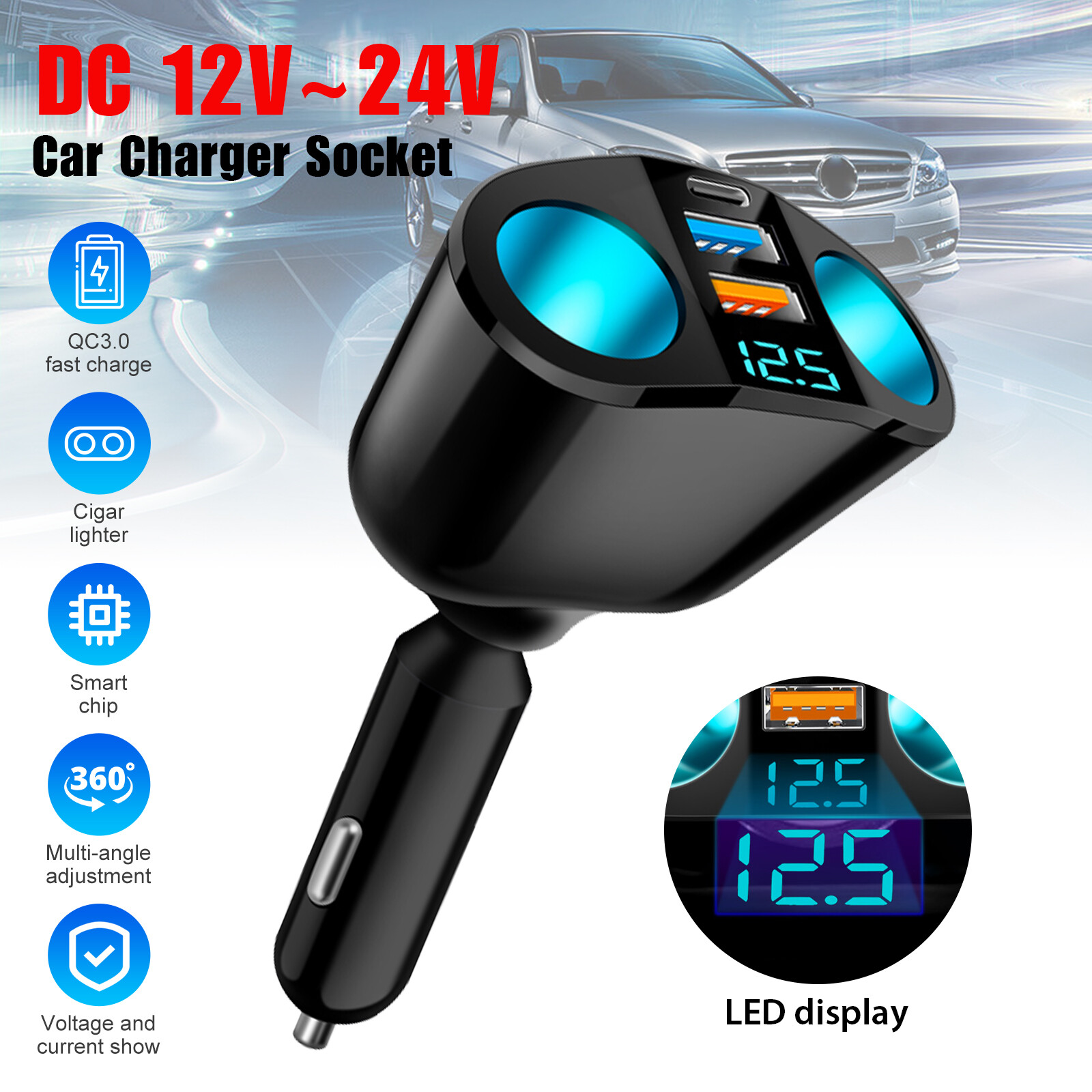 Dual USB Car Cigarette Lighter Socket Splitter Power Adapter Charger Outlet lot