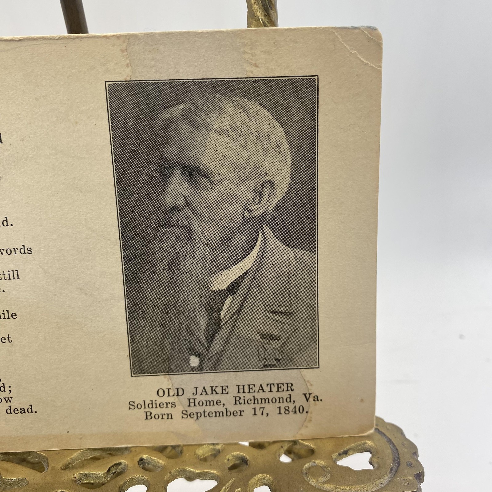 Vintage Old Jake Heater Christian Religious Poem Card Soldiers Home Richmond VA