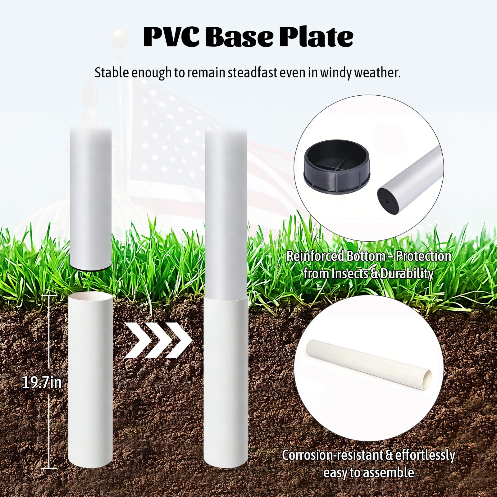 20 ft Aluminum Flag Pole Sectional Flagpole Kit Heavy Duty 3'x5' US Flag, Silver