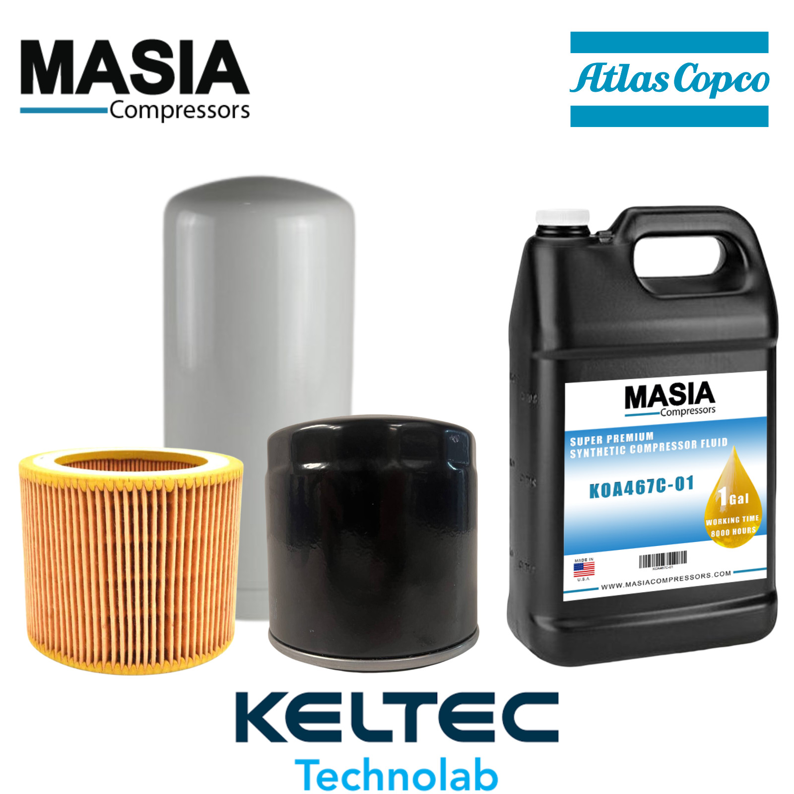 GA-5 thru GA-11 FF Atlas Copco Service Kit: Filter Kit and Lubricant (1 Gallon)