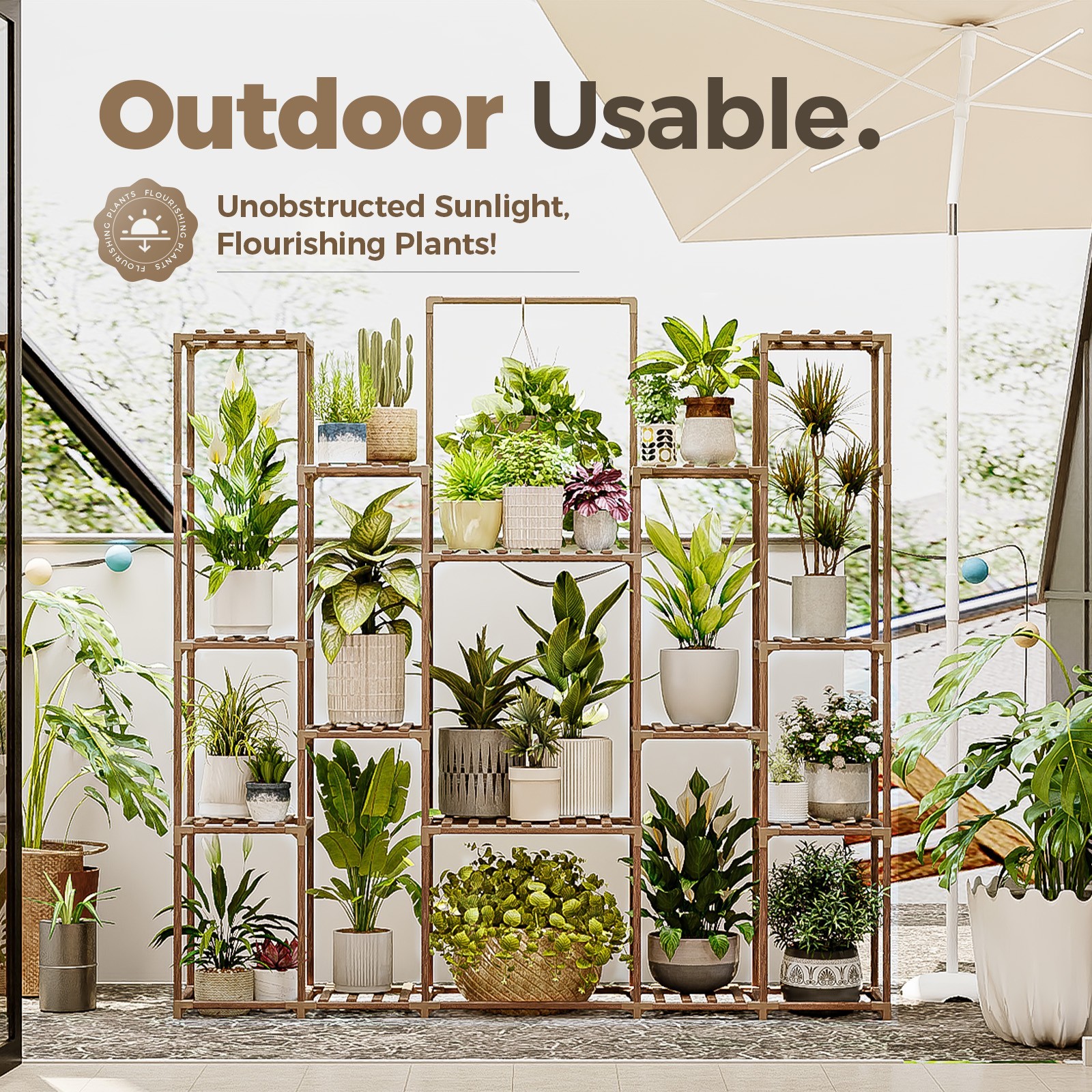 Bamworld Plant Shelf Indoor Hanging Plant Stand Large Flower Holder Wood Stand