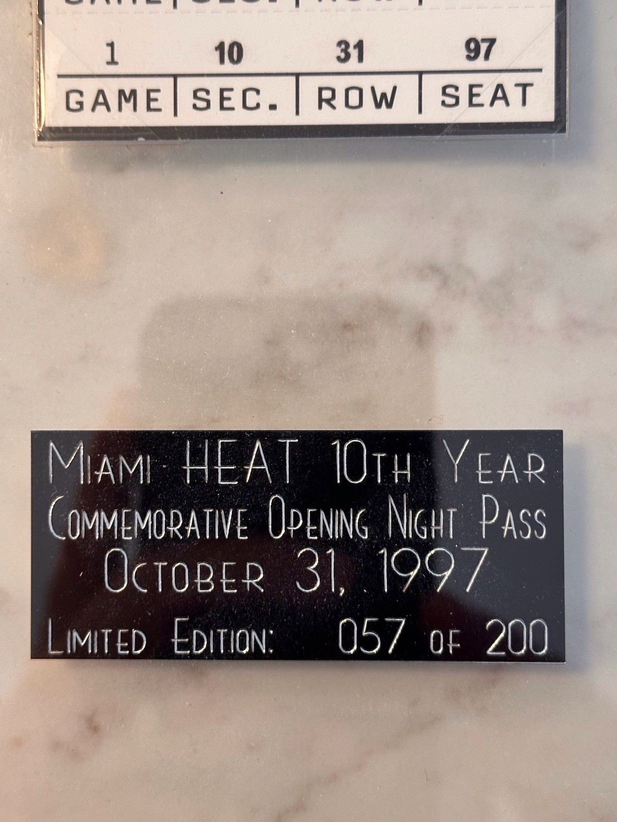 Tim Hardaway Signed Miami Heat 1997 Opening Night Pass #057/200 Framed