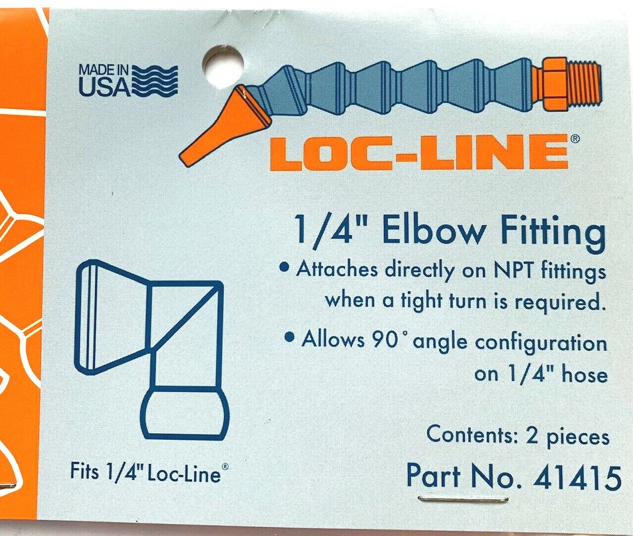 LOC LINE #41415 1/4" ELBOW FITTING 2PC PACK FOR COOLANT HOSE