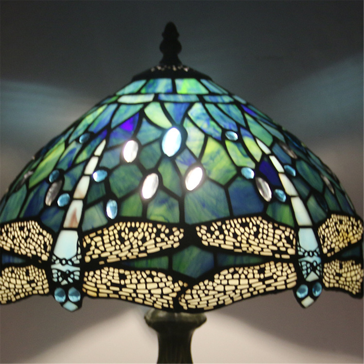 Dragonfly Style Tiffany Table Lamp Stained Glass Desk Light for Home Decor H 18"