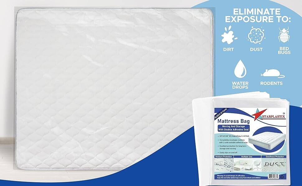 2-Pack Heavy Duty 5 Mil Thick Mattress Bags Furniture Storage Bags, Queen Size