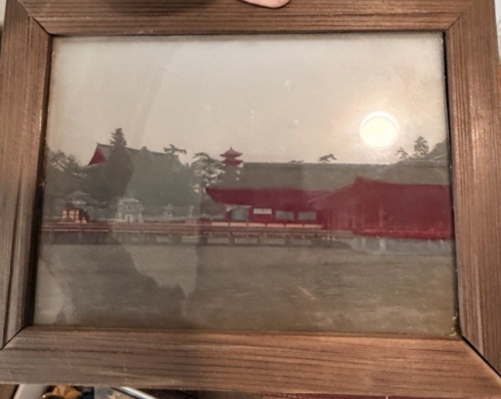 unique hold to the light Tinted Japanese Temple Lantern glass panel slide photo