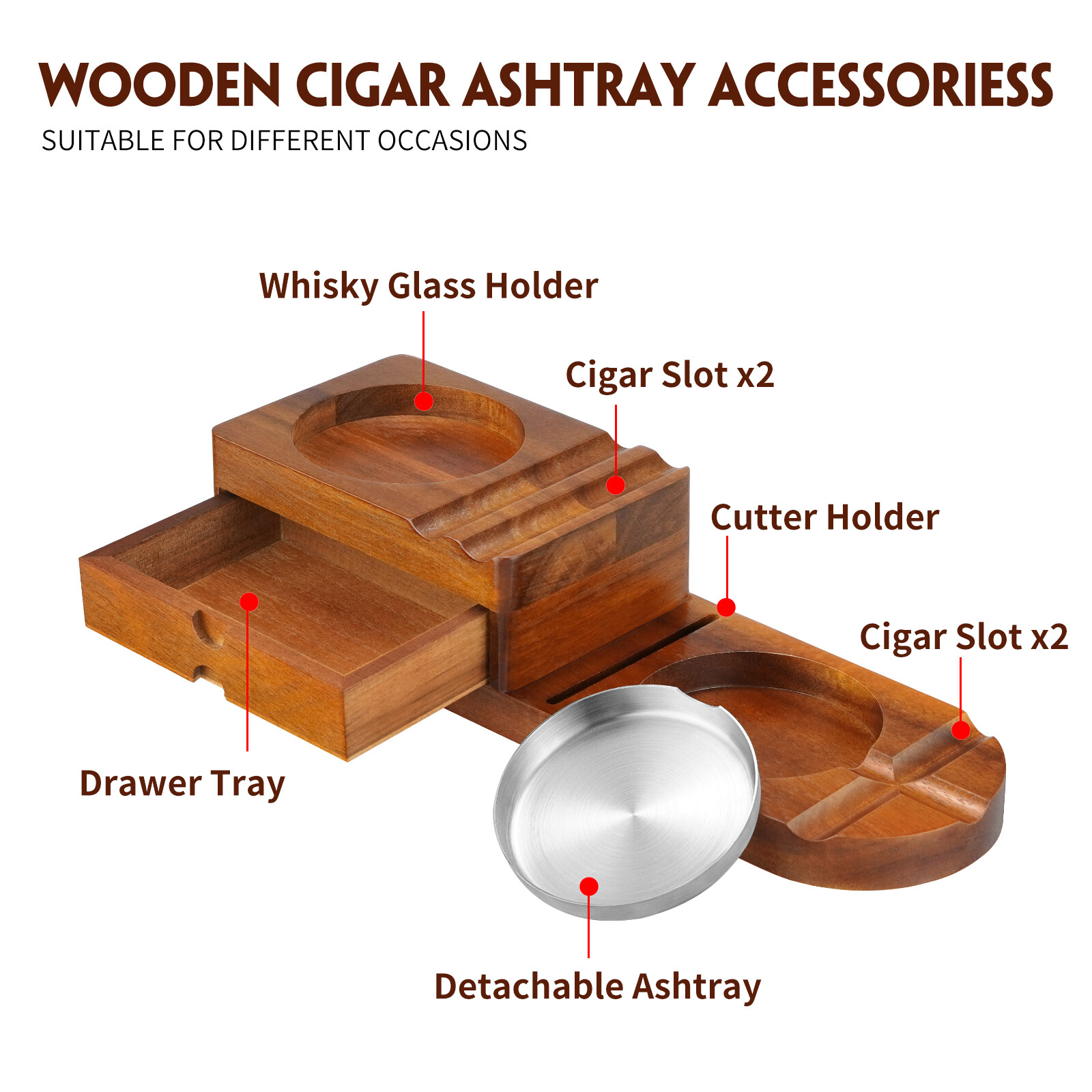 Cigar Ashtray Coaster Whiskey Glass Tray & Wooden Ash Tray