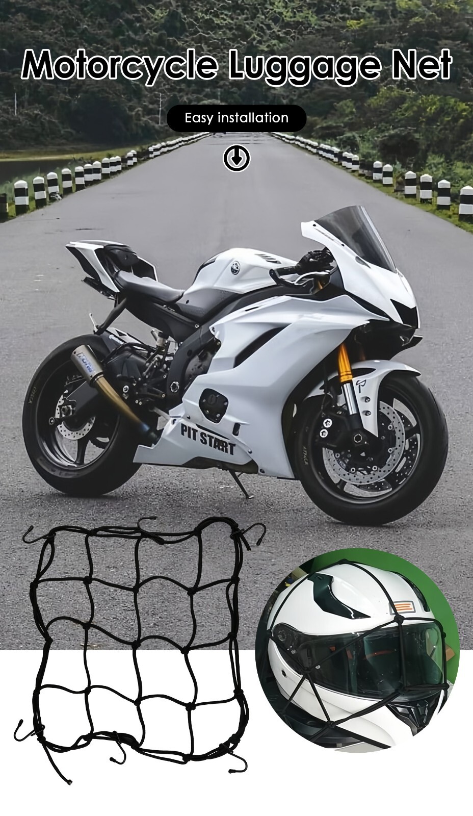 US Cargo Net Motorcycle Helmet Mesh Luggage Tie Down Bungee Cord 12*12in