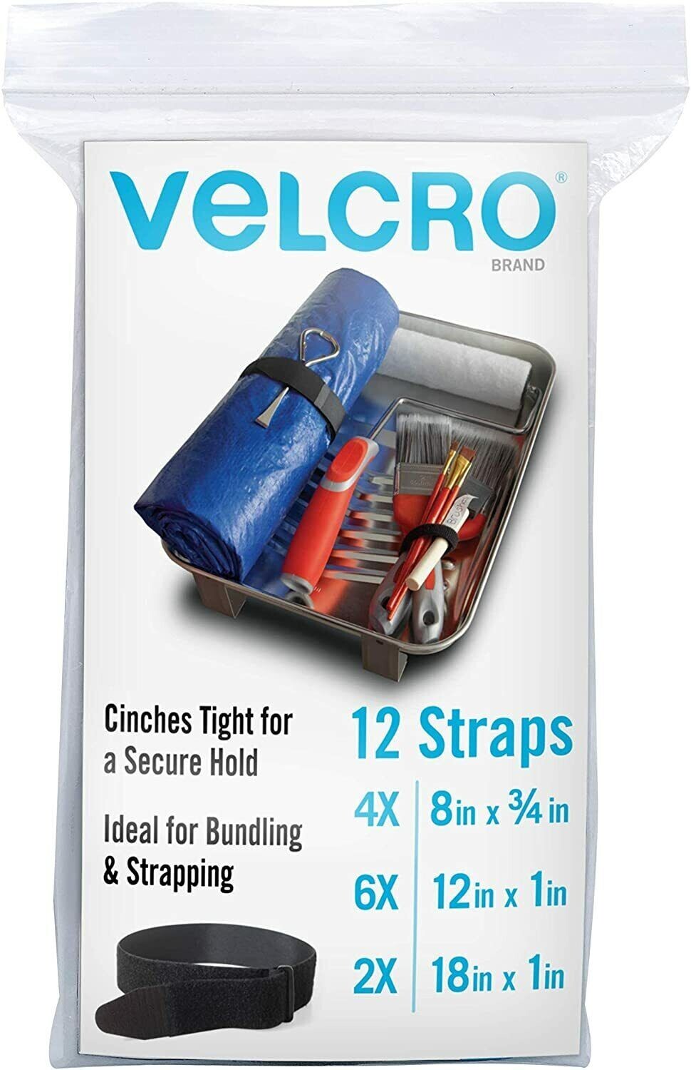 VELCRO Brand Bulk Pack 12 Reusable Fastening Cable Straps with Buckle Variety"""