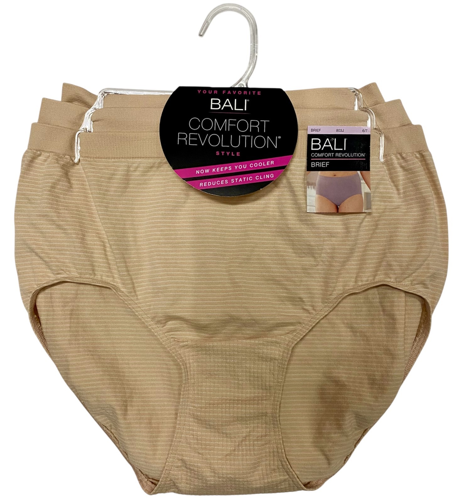 Bali Brief Microfiber Comfort Revolution 803J - Nude Stripe (3 Pack)
