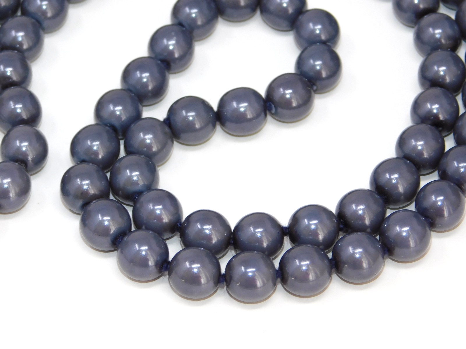 Vintage JOAN RIVERS Blue Hand Knotted 30" Faux Pearl Glass Bead Necklace