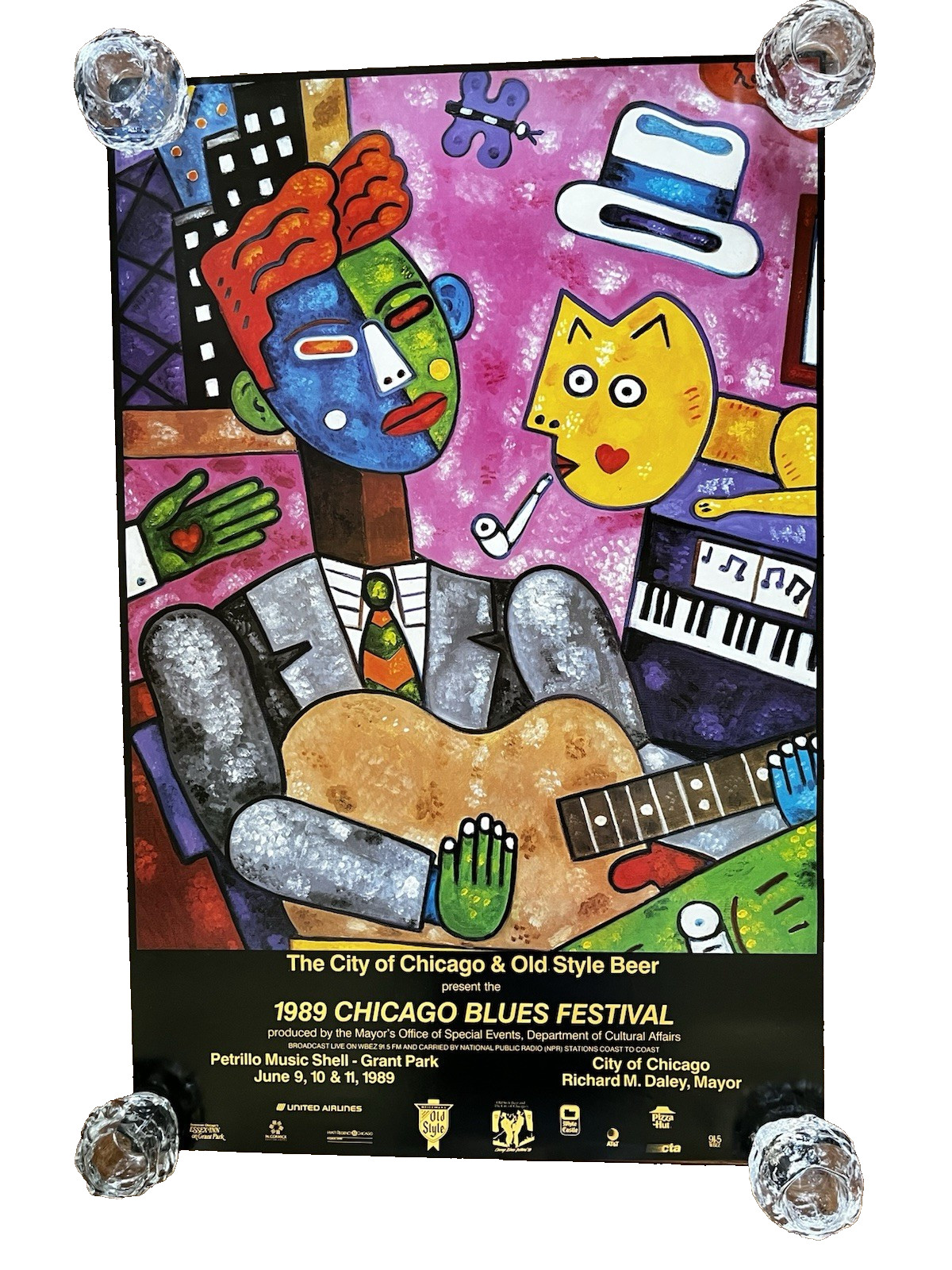 Vintage Original 1989 Chicago Blues Festival Poster Held In Grant Park