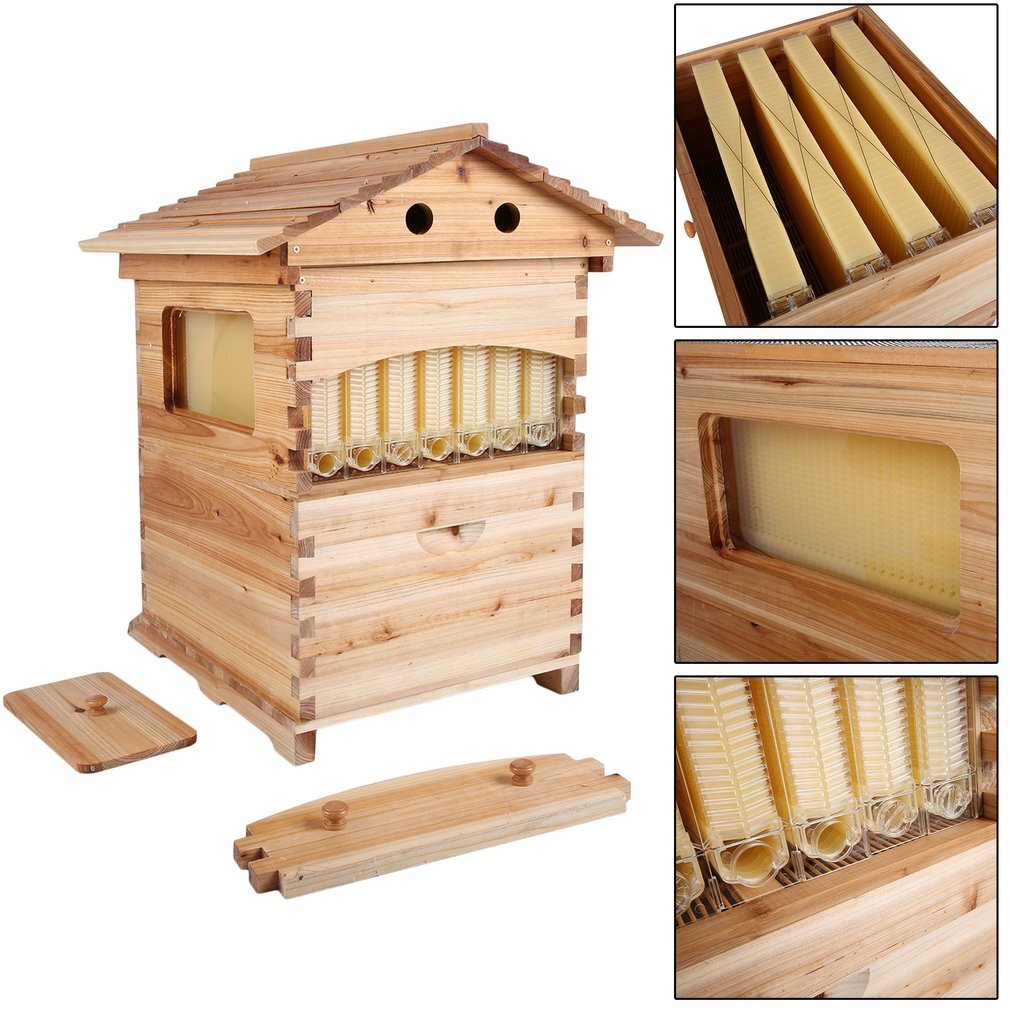 Wooden Auto Seep Bee Hives Boxes Langstroth Bee Hive+BPA free Beekeeping Frames