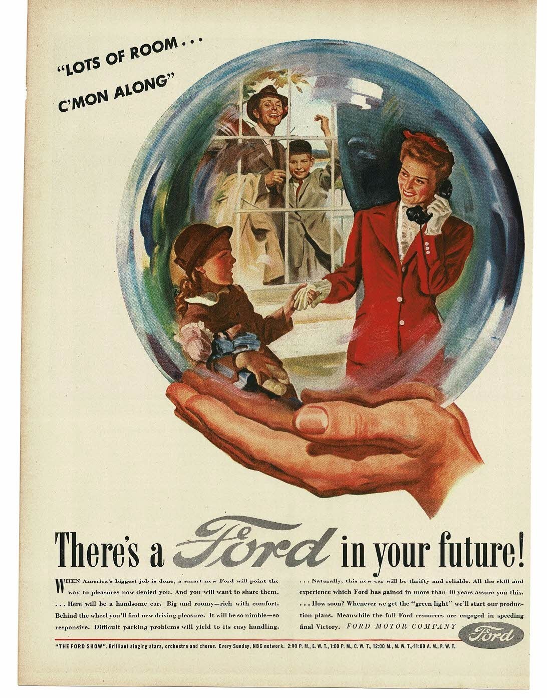 1945 There's a FORD in Your Future Crystal Ball Mother Daughter ready to go Ad