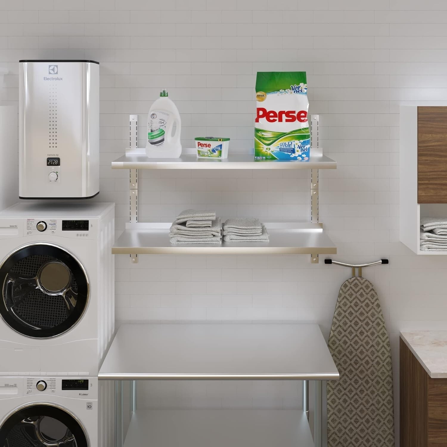 16" x 60" Two-Tier Metal Wall Mount Shelf | Stainless Steel Commercial Shelving