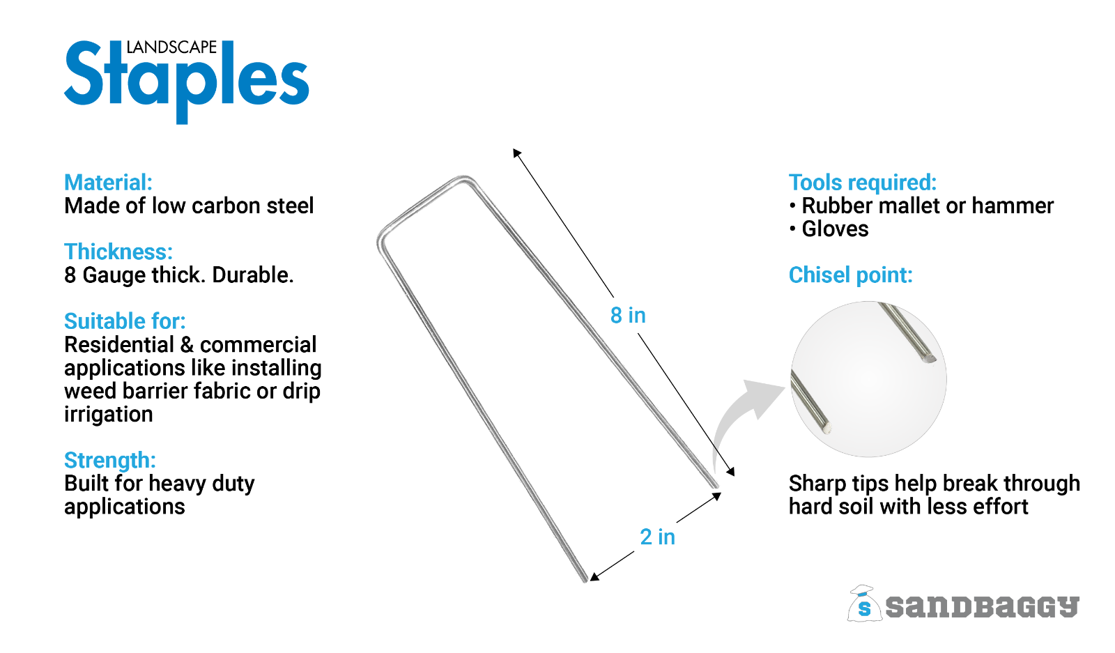 EXTRA WIDE Landscape Staples 8 Inch x 2 Inch ~ SOD Pins Fabric 8 Gauge
