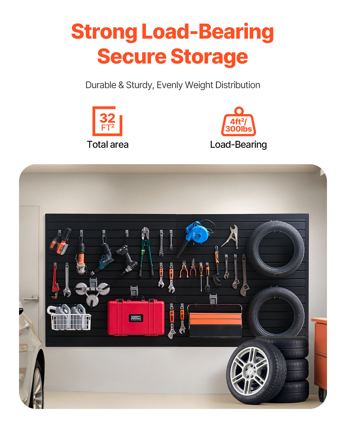 VEVOR 8 x 4 ft Slat Wall Paneling PVC Black Garage Slatwall with Modular Design