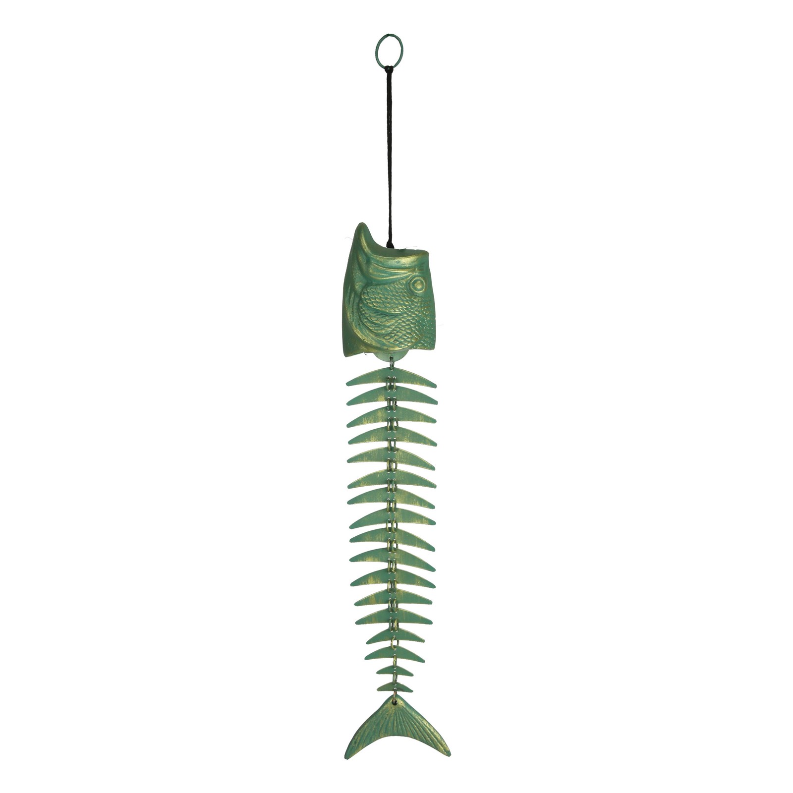River's Edge Products Fishbone Wind Chime, Fish Skeleton Wind Bell with Patina