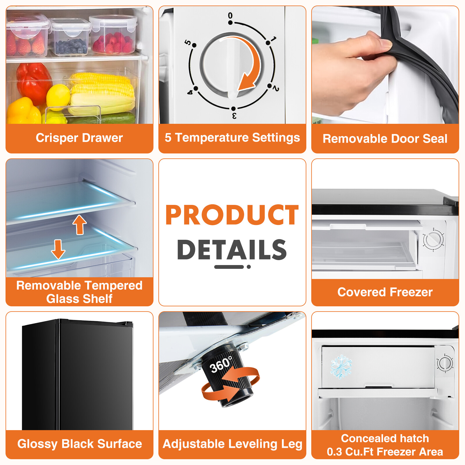 Mini Fridge with Freezer 3.2 Cu.Ft Refrigerator Low Noise Adjustable Thermostat