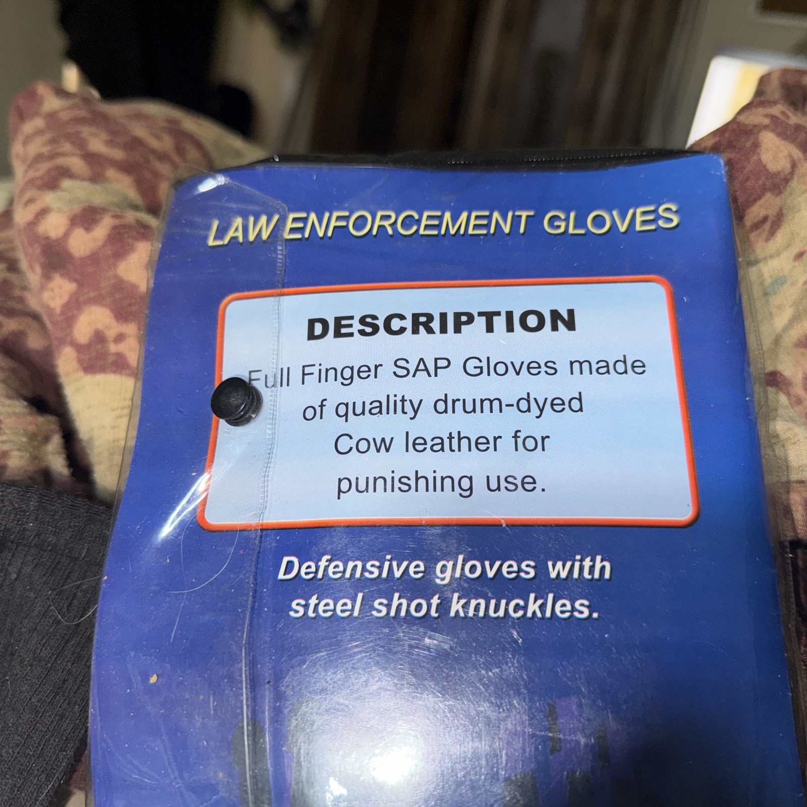 SELF DEFENCE WEIGHTED SAP GLOVES LRGE WITH STEEL SHOT INSIDE - Size Large