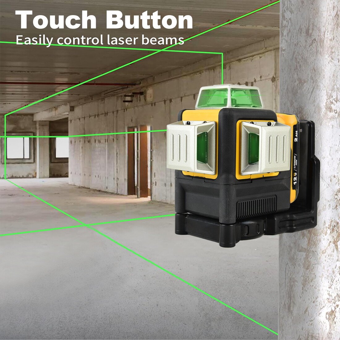 12V 360° Green Laser Level 12Line Vertical/Horizontal Outdoor for Dewalt Battery