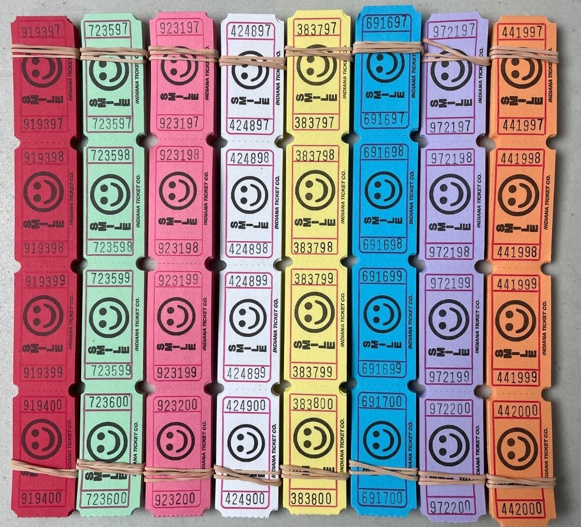 500 Smile Emoji Face Tickets 8 Colors 1/4 Roll Folded Raffle Fun Fair Carnival