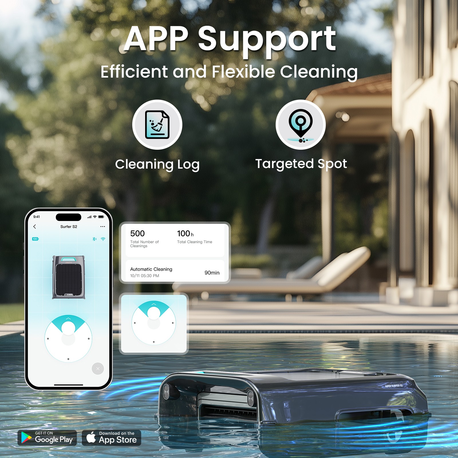 AIPER Eco Surfer S2 Robotic Pool Skimmer Automatic Surface Cleaner Solar Power