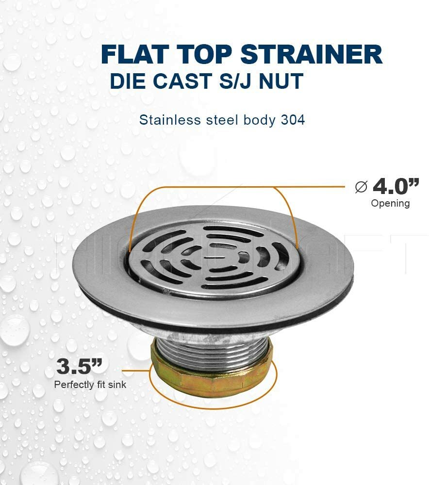 Flat Stainless Steel RV Mobile Shower Strainer - Drain Assembly for Kitchen sink