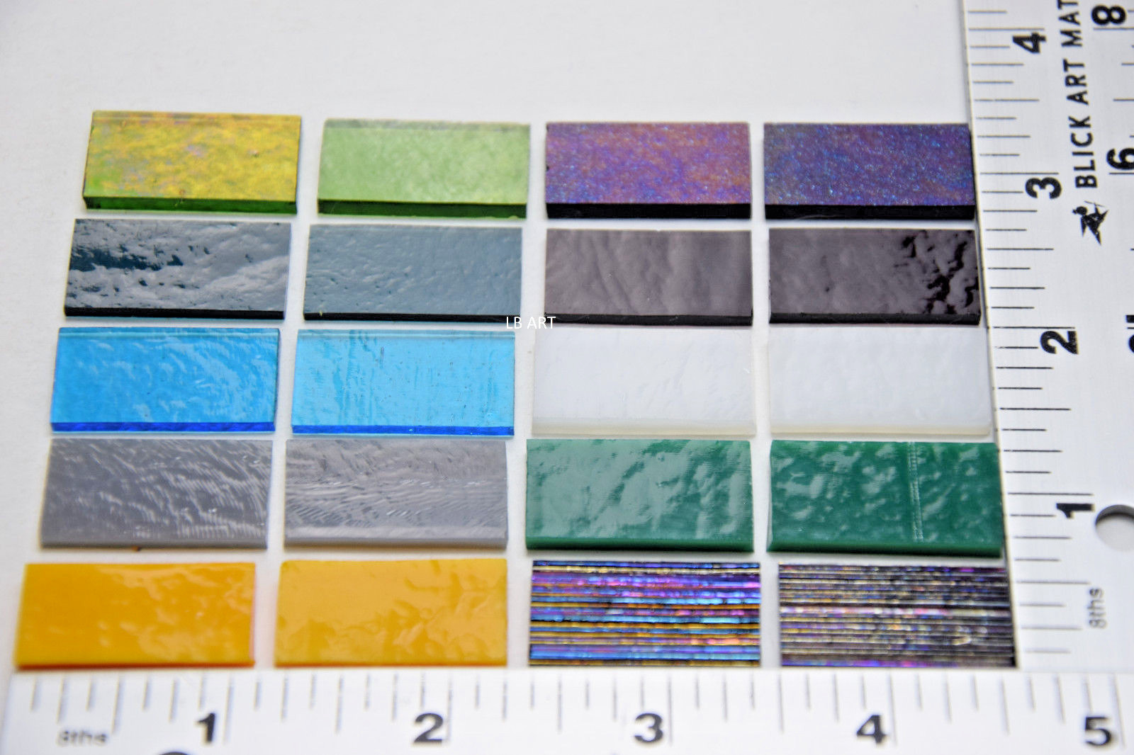 20 MIXED SAMPLER OPAQUE AND TRANSPARENT 1/2"x 1" 3mm BULLSEYE GLASS 90 COE