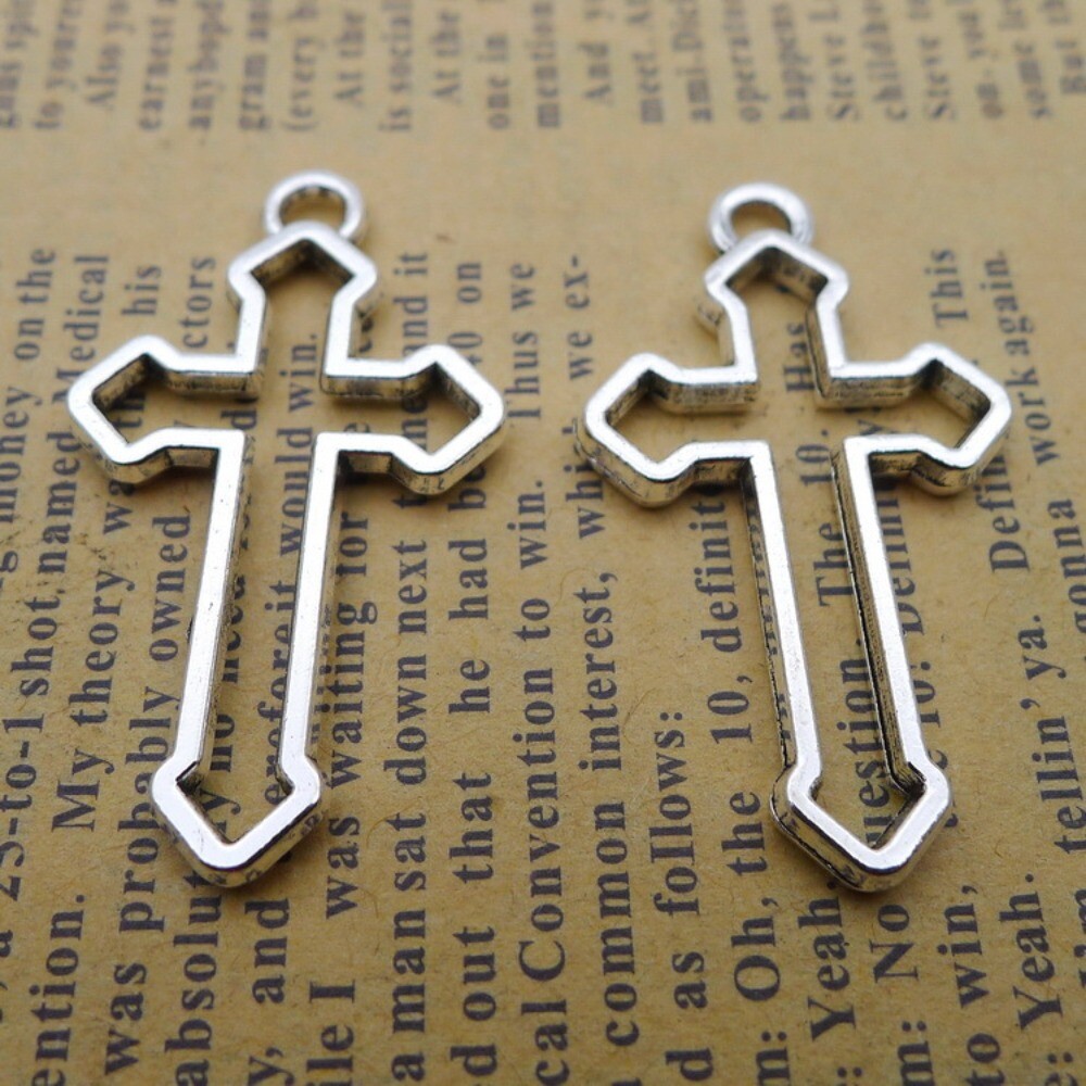 BULK 100Pcs Cross Charms DIY Jewelry Making Pendant Antique Silver