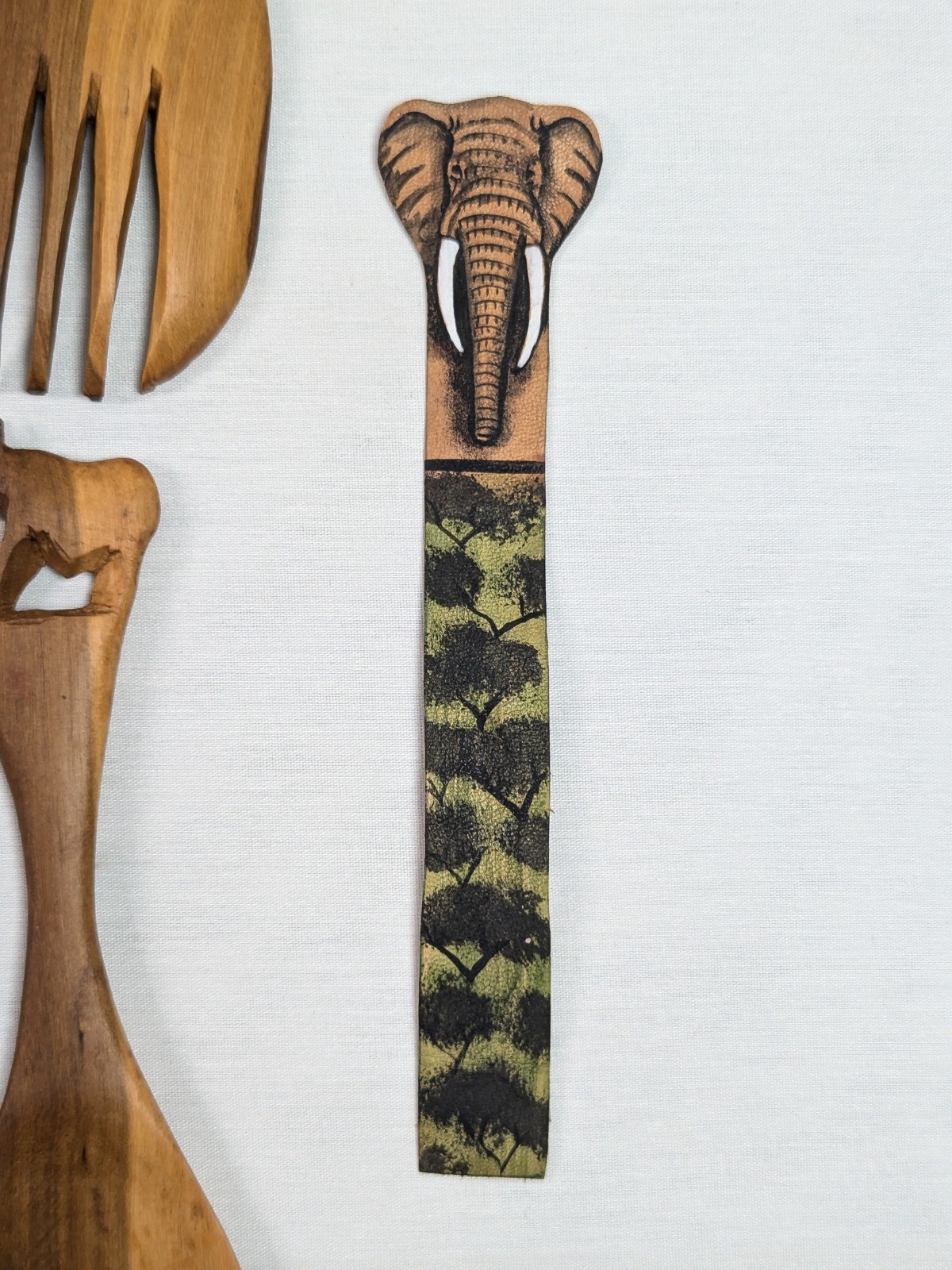 African Hand Made Carved Wooded Elephant Divided Bowl & Animal Serving Utensils