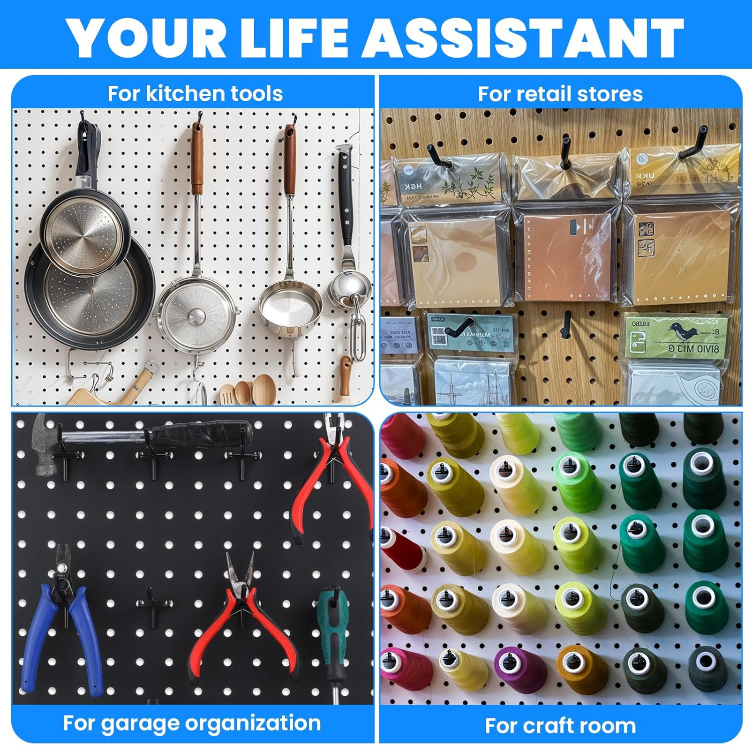 60 Pack Black Pegboard Hooks, 2/4/6 Inch Heavy Duty Peg Board Shelving Hooks Acc