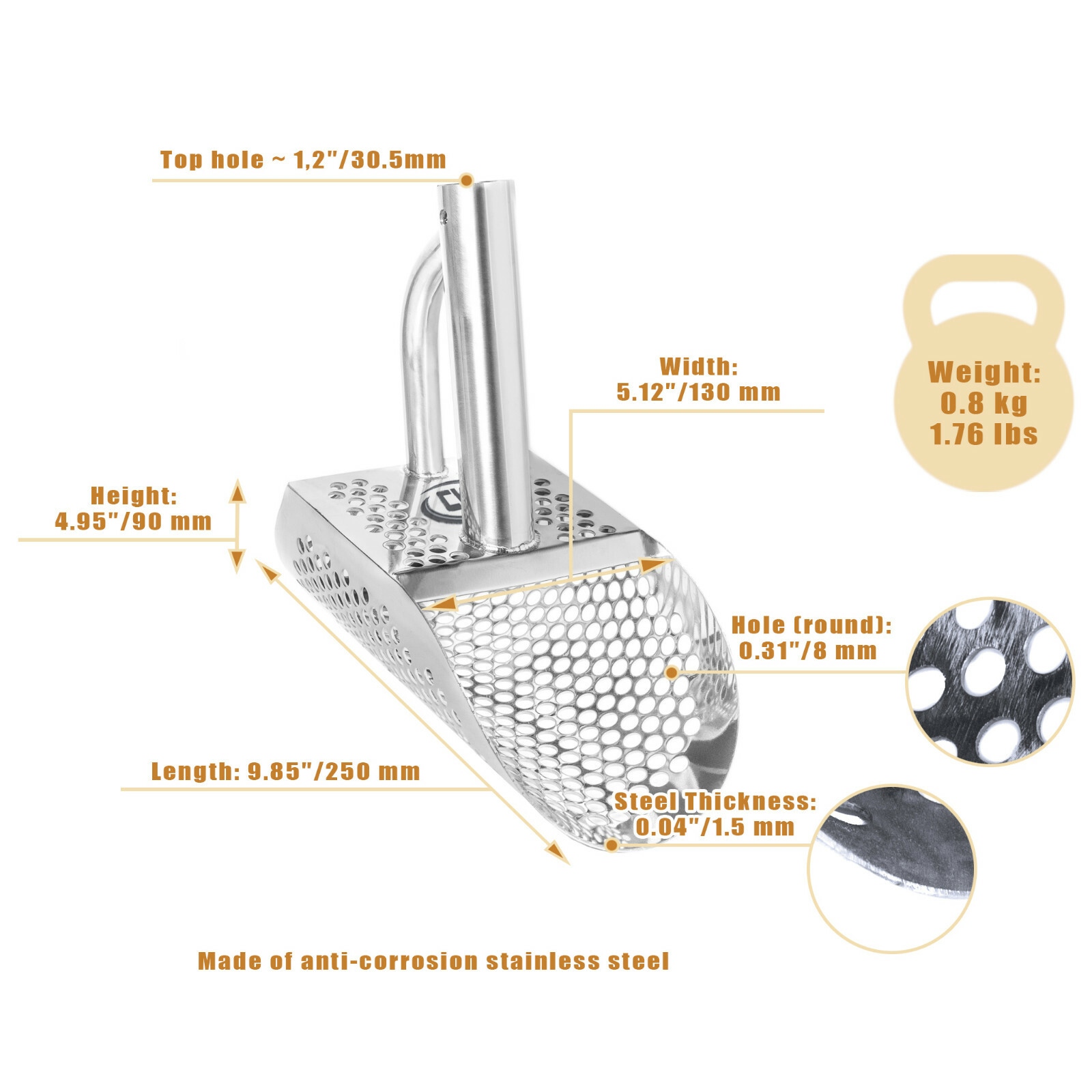 CKG Sand Scoop Metal Detecting Beach Scoops Shovel Stainless Steel 1.5mm Digging