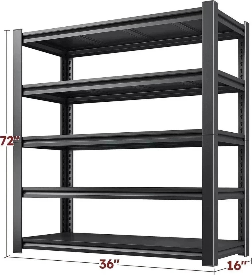 72" H Garage Shelving Heavy Duty 3000 LBS 5 Tier Storage Shelves Adjustable M...