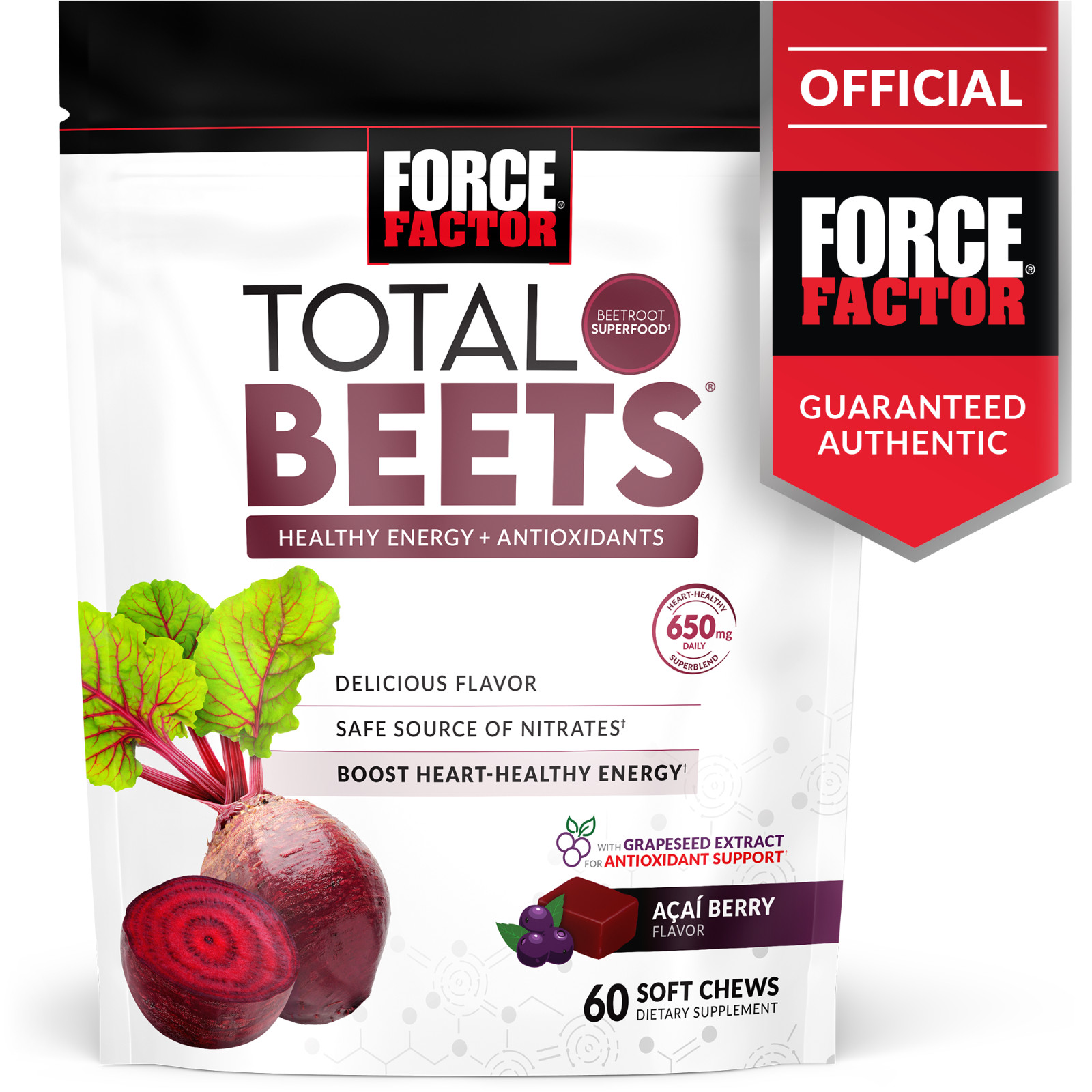 Force Factor Total Beets Concentrated Beet Root Soft Chews, Circulation Support