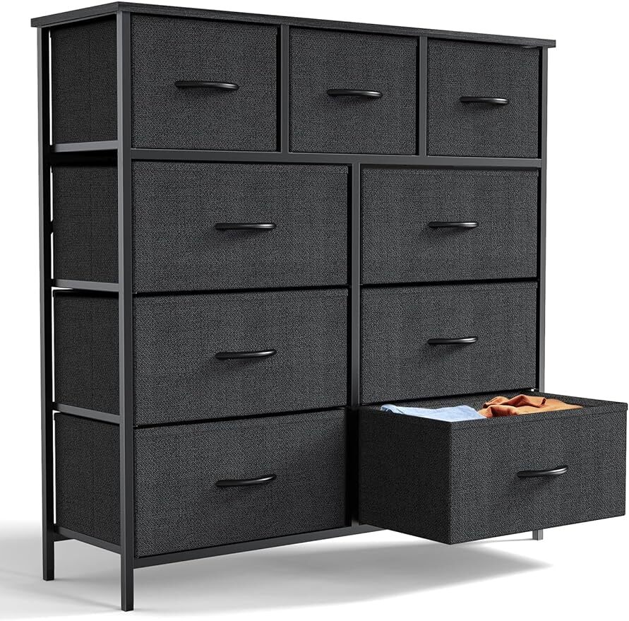 Dresser for Bedroom with 9 Drawers Chest Tower Bins TV Stand Organizer Storage