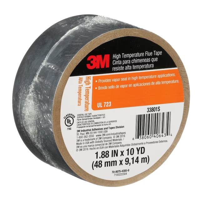 3M Professional Grade 33801 High Temperature Flue HVAC Tape 1.88in x 30ft 1 Pack